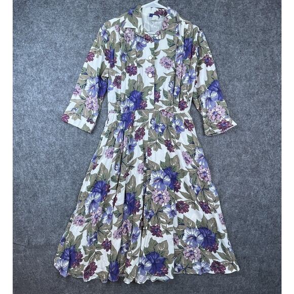 Vintage S L Petites Dress Womens 12 Collar Structured Prairie Cottage Secretary - Picture 1 of 7